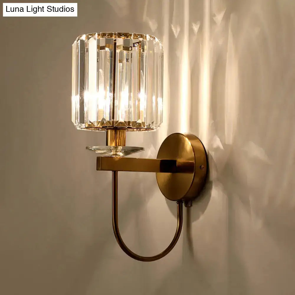 Gold Crystal Curved Arm Light wall sconce by Decorbites with crystal shade on Tampa Home & Garden Store