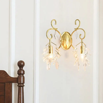 Gold Curve Crystal Sconce wall-mount with dual arms and crystal drops, gold finish, Decorbites on Tampa Home & Garden Store