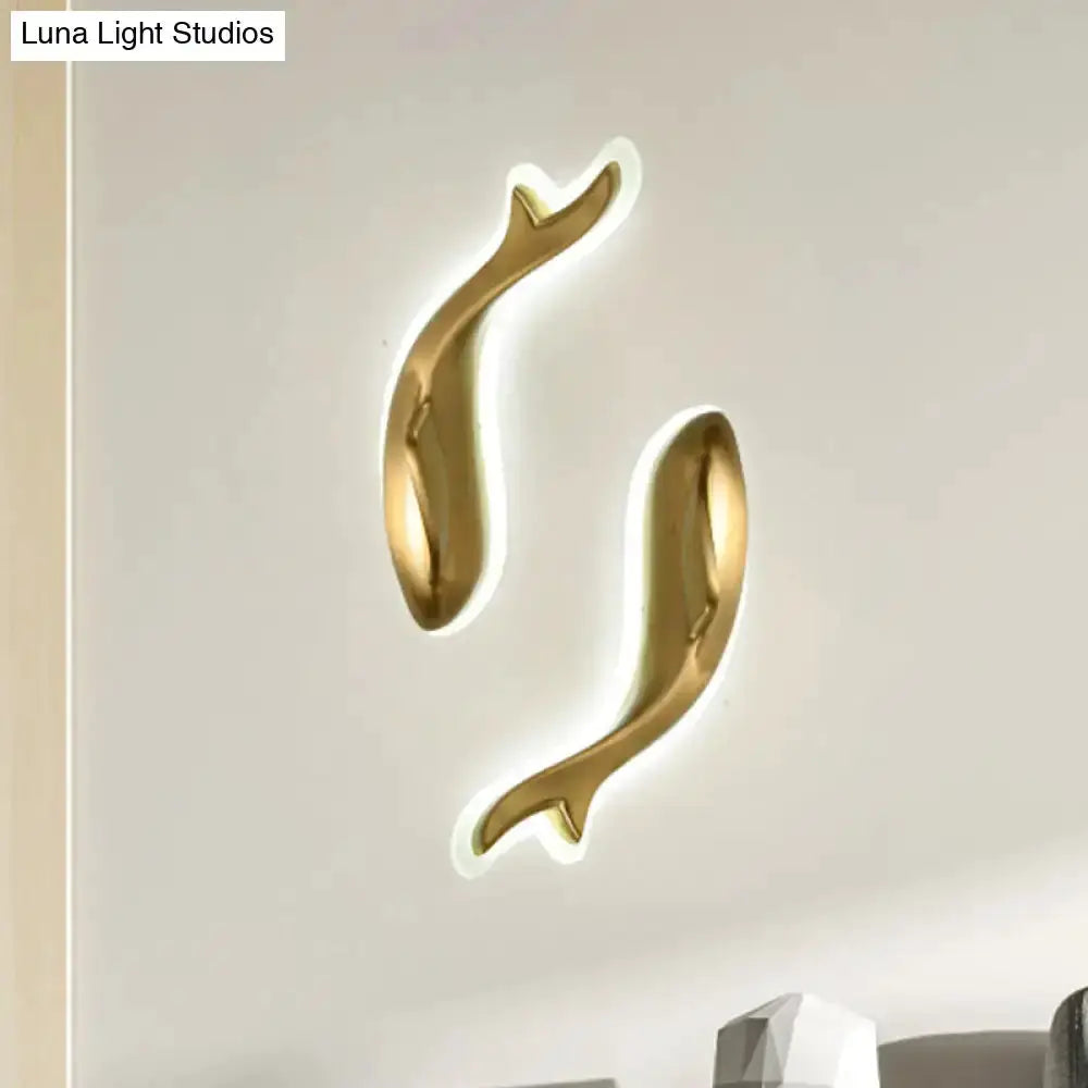 Gold Led Dolphin Wall Sconce Light For Bedroom