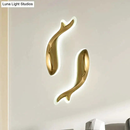 Gold Led Dolphin Wall Sconce Light For Bedroom