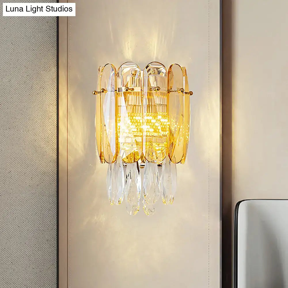 Gold Faceted Crystal Sconce wall-mounted with hanging prisms Decorbites on Tampa Home & Garden Store