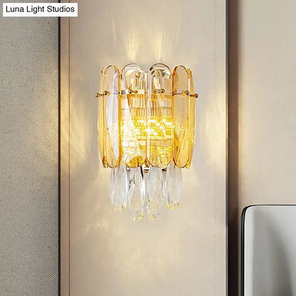 Gold Faceted Crystal Sconce wall-mounted with hanging prisms Decorbites on Tampa Home & Garden Store