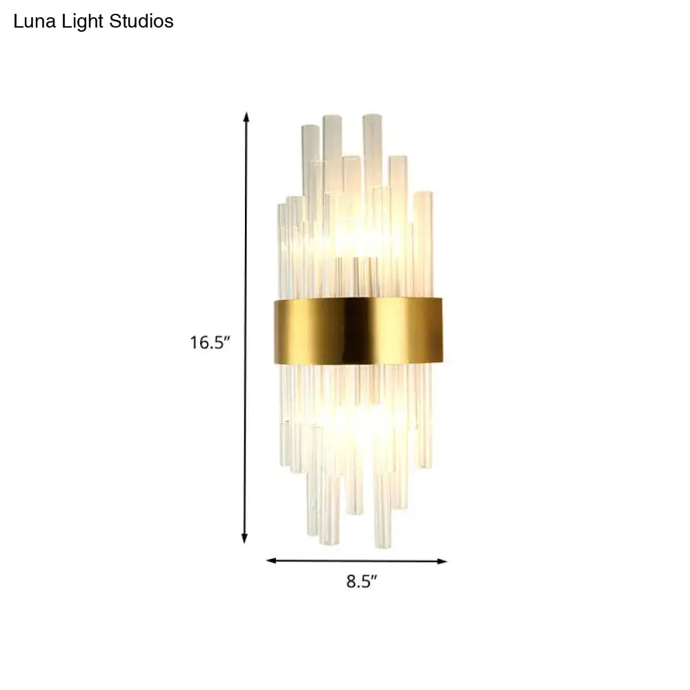 Gold Fluted Crystal Sconce by Decorbites with crystal rods and gold band, 16.5 in tall x 8.5 in wide on Tampa Home & Garden Store