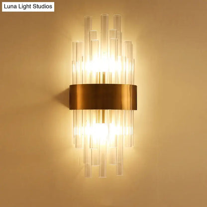 Gold Fluted Crystal Sconce with tubular glass prisms and brass band by Decorbites on Tampa Home & Garden Store