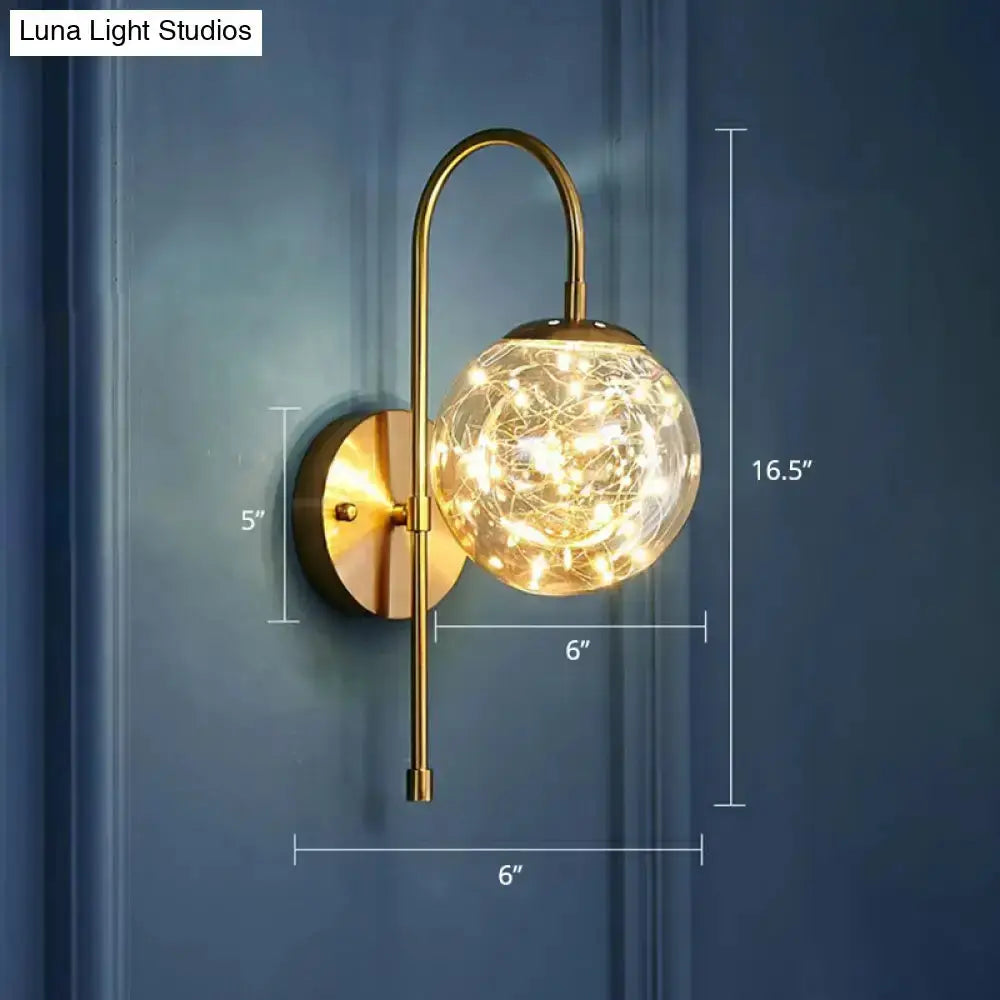 Gold Glass Globe Wall Light Fixture Starry LEDs