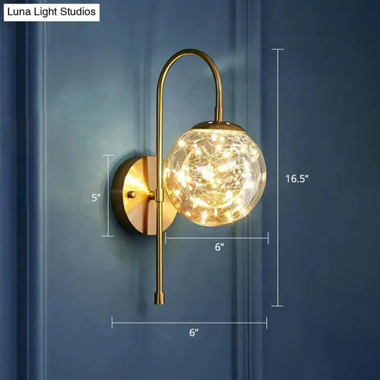 Postmodern gold glass globe wall light fixture with starry LED by Decorbites on Tampa Home & Garden Store