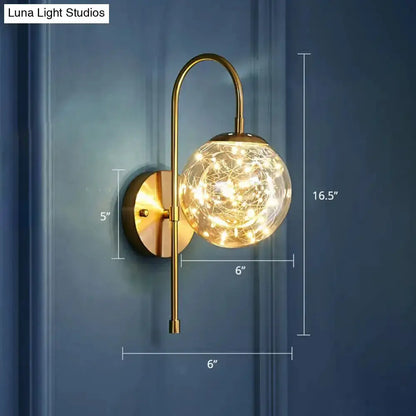 Gold Glass Globe Wall Light Fixture Starry LEDs