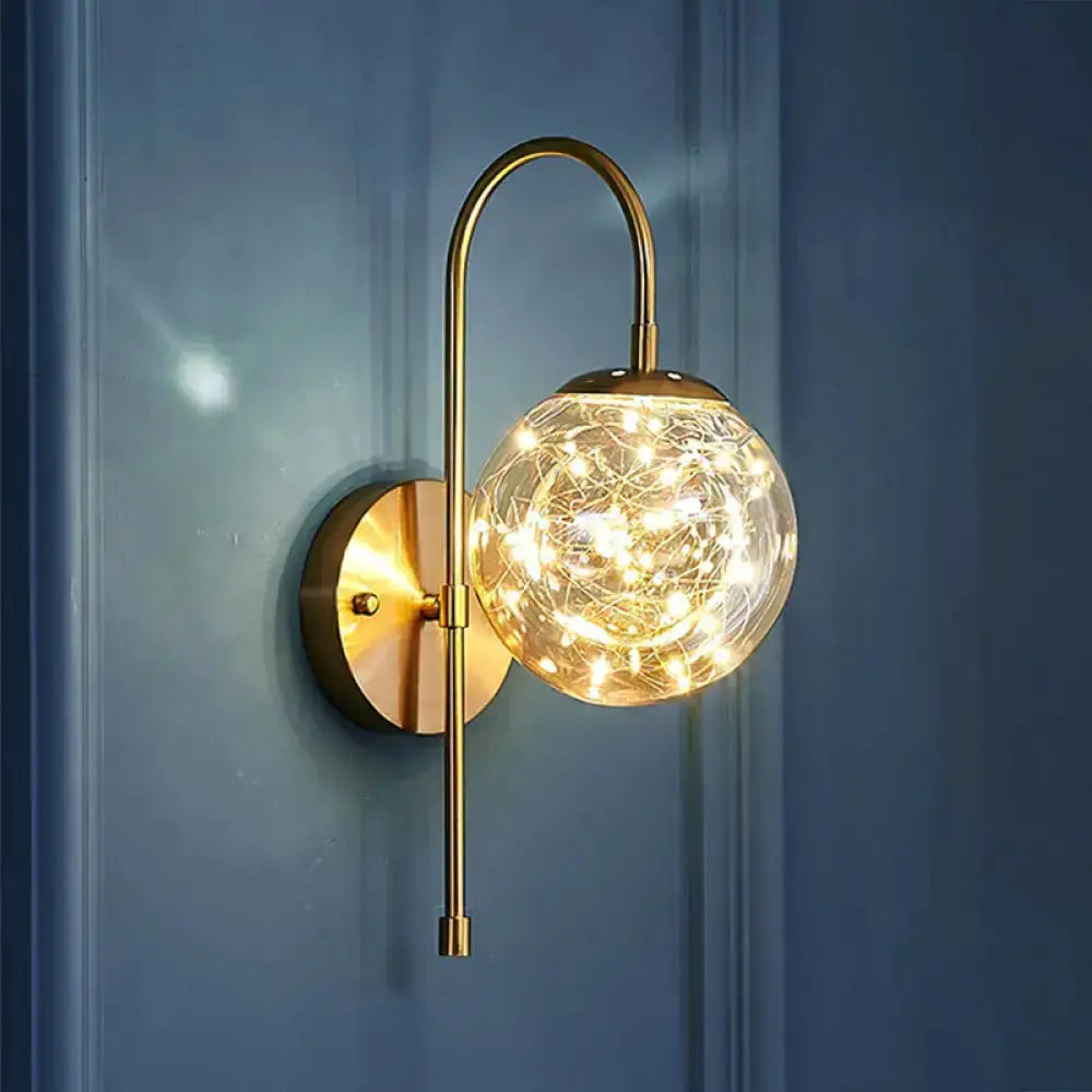 Gold Glass Globe Wall Light Fixture Starry LEDs