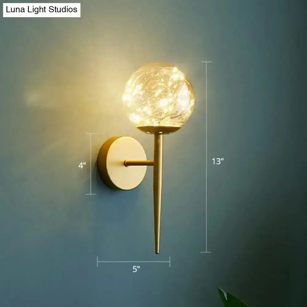 Gold Glass Globe Wall Light Fixture Starry LEDs