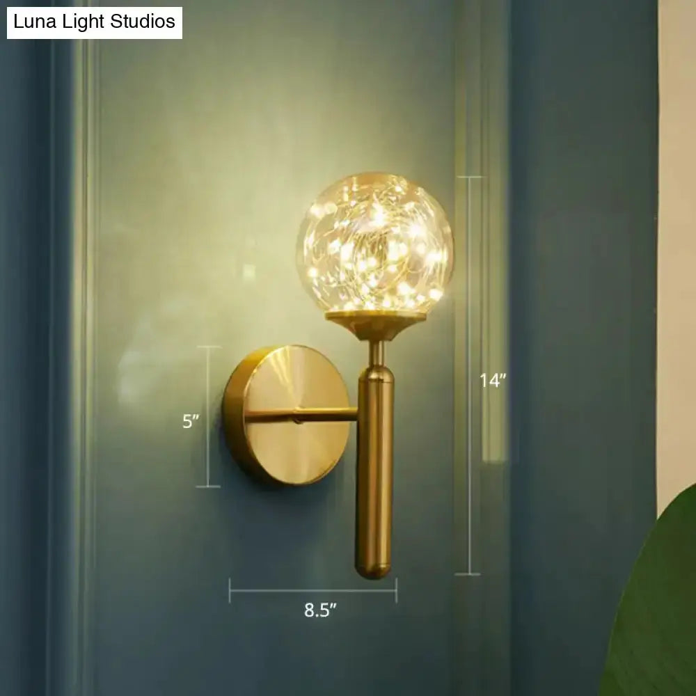 Gold Glass Globe Wall Light Fixture Starry LEDs
