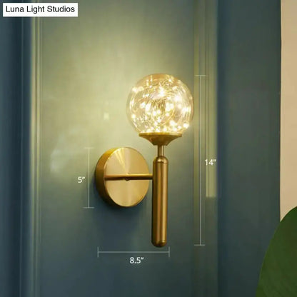 Gold Glass Globe Wall Light Fixture Starry LEDs