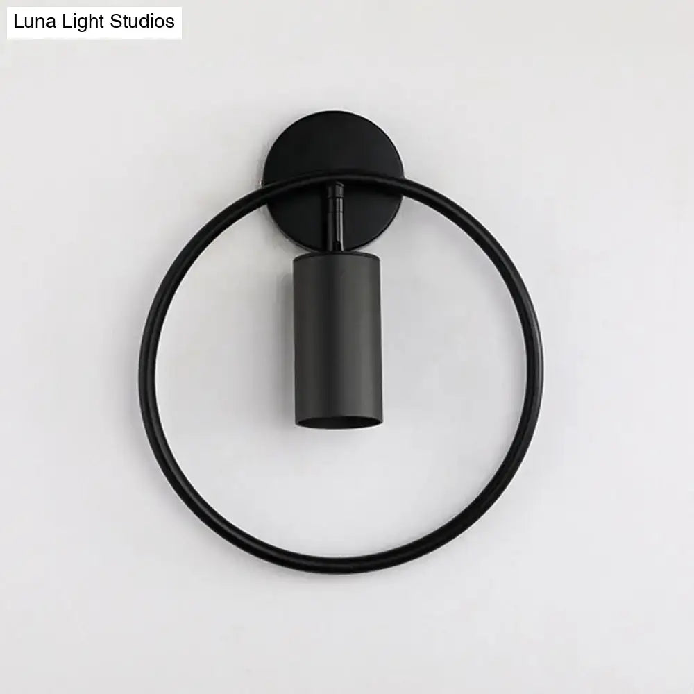 Gold Halo Ring Wall Sconce black circular halo with cylindrical shade on wall Decorbites on Tampa Home & Garden Store