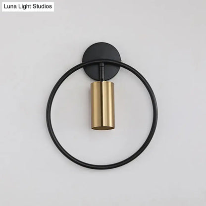 Gold halo ring wall sconce with brass cylindrical shade, black ring, Decorbites on Tampa Home & Garden Store