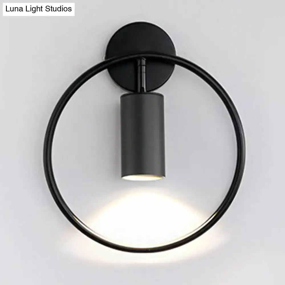 Gold Halo Ring Wall Sconce with black circular ring and gray cylindrical shade on Tampa Home & Garden Store