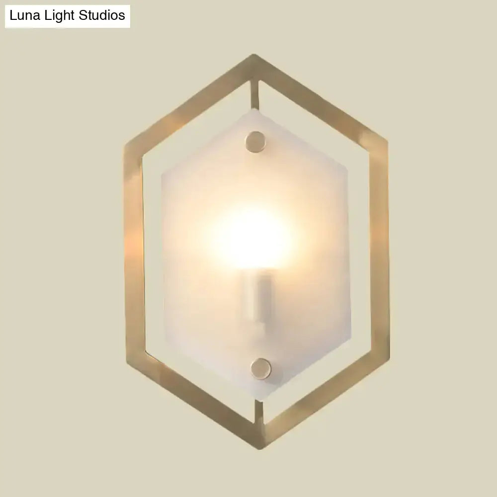 Postmodern gold hexagon wall lamp with frosted glass shade by Decorbites for bedroom light on Tampa Home & Garden Store