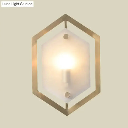 Postmodern gold hexagon wall lamp with frosted glass shade by Decorbites for bedroom light on Tampa Home & Garden Store