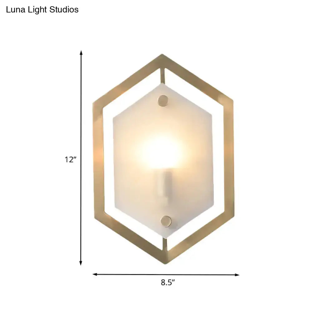 Postmodern gold hexagon wall lamp with frosted glass shade on Tampa Home & Garden Store