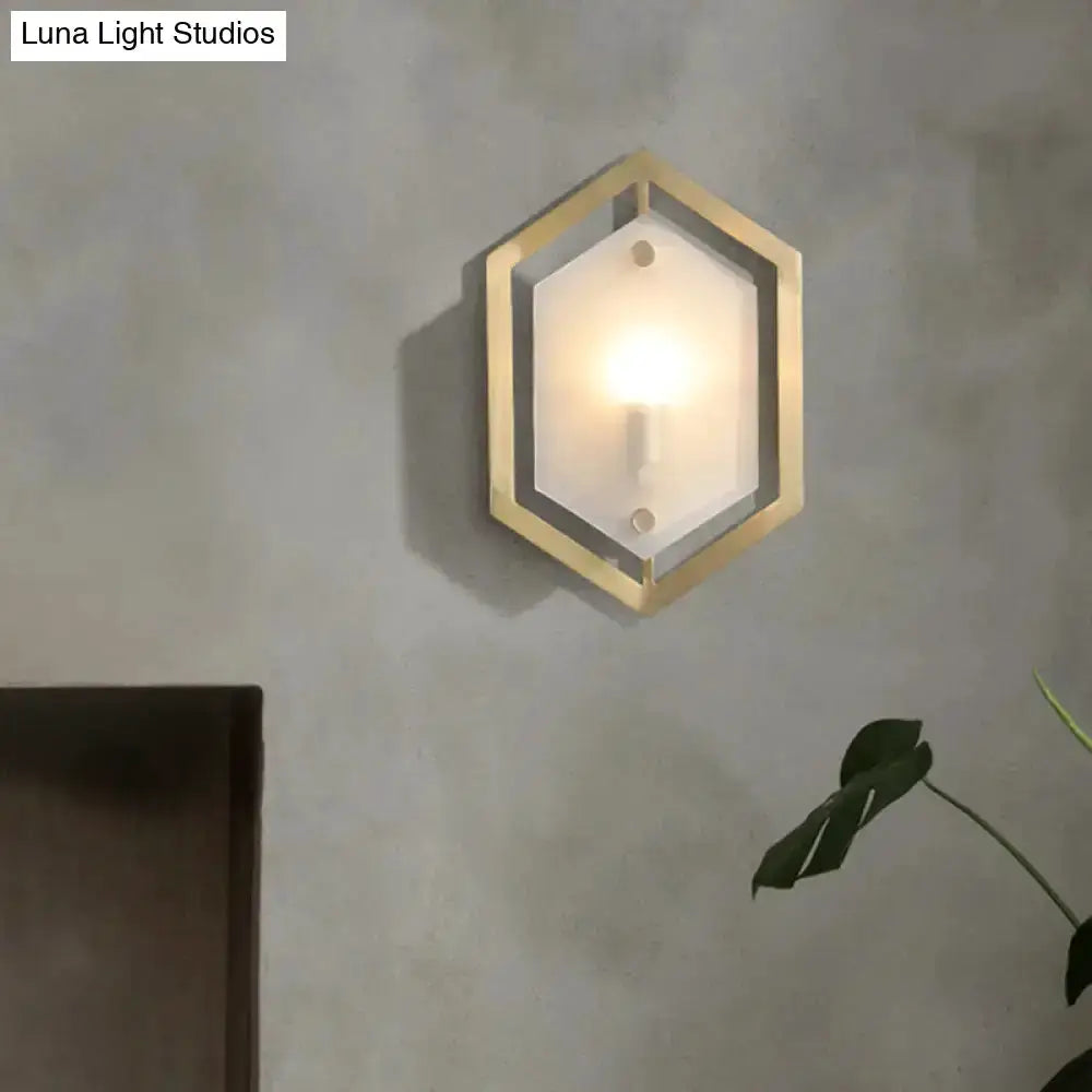 Postmodern gold hexagon wall lamp with frosted glass shade sconce lighting on Tampa Home & Garden Store