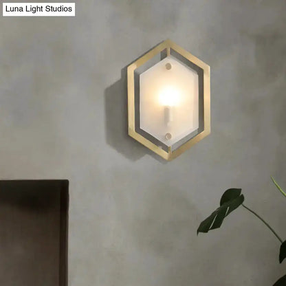 Postmodern gold hexagon wall lamp with frosted glass shade sconce lighting on Tampa Home & Garden Store