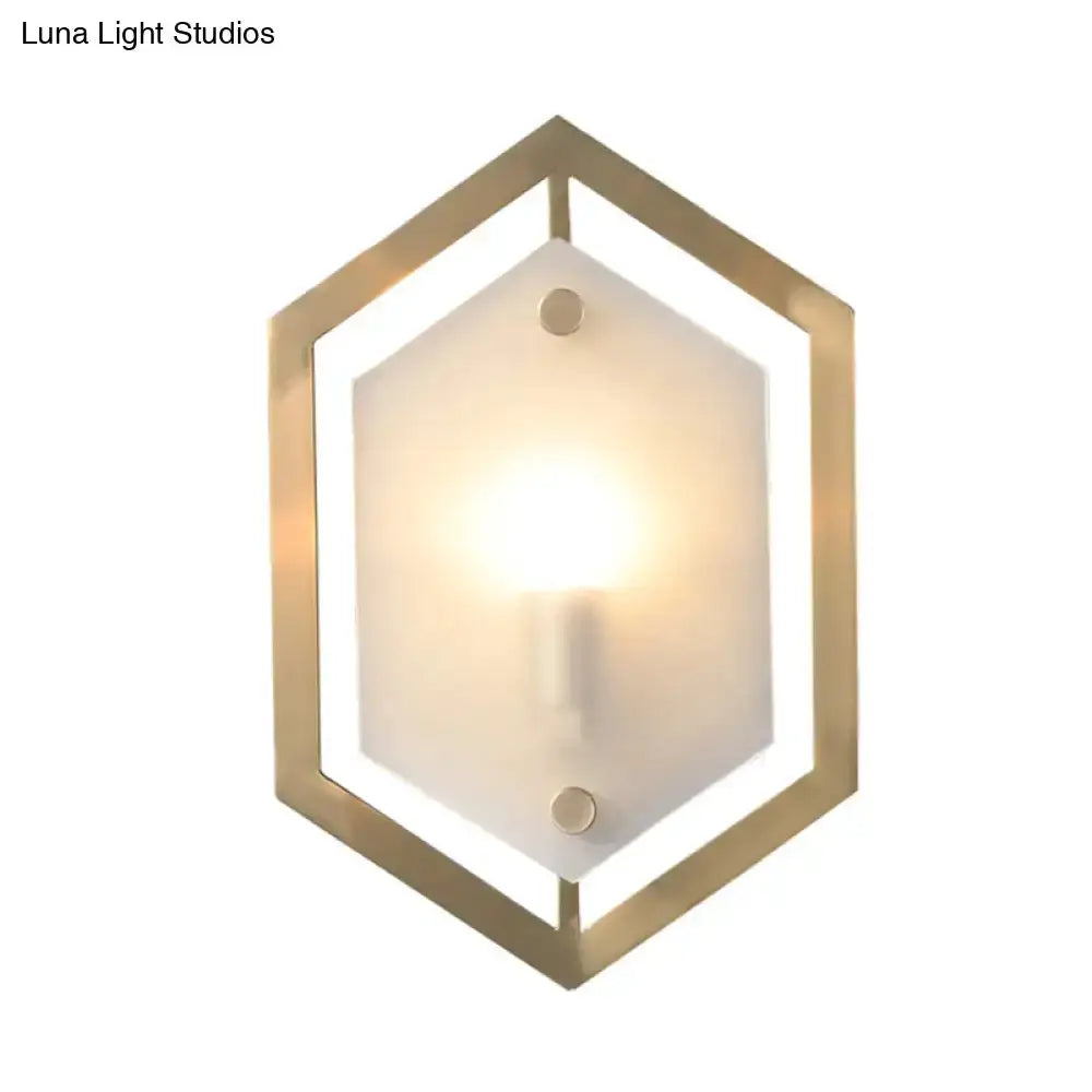 Postmodern gold hexagon wall lamp with frosted glass shade sconce lighting for bedroom on Tampa Home & Garden Store