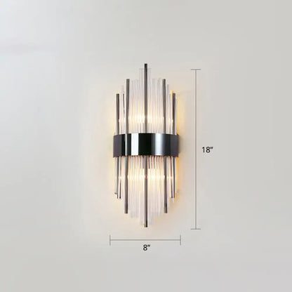 Gold K9 Crystal Rod Dual-Light Sconce by Decorbites with crystal rods and chrome band 18in tall on Tampa Home & Garden Store