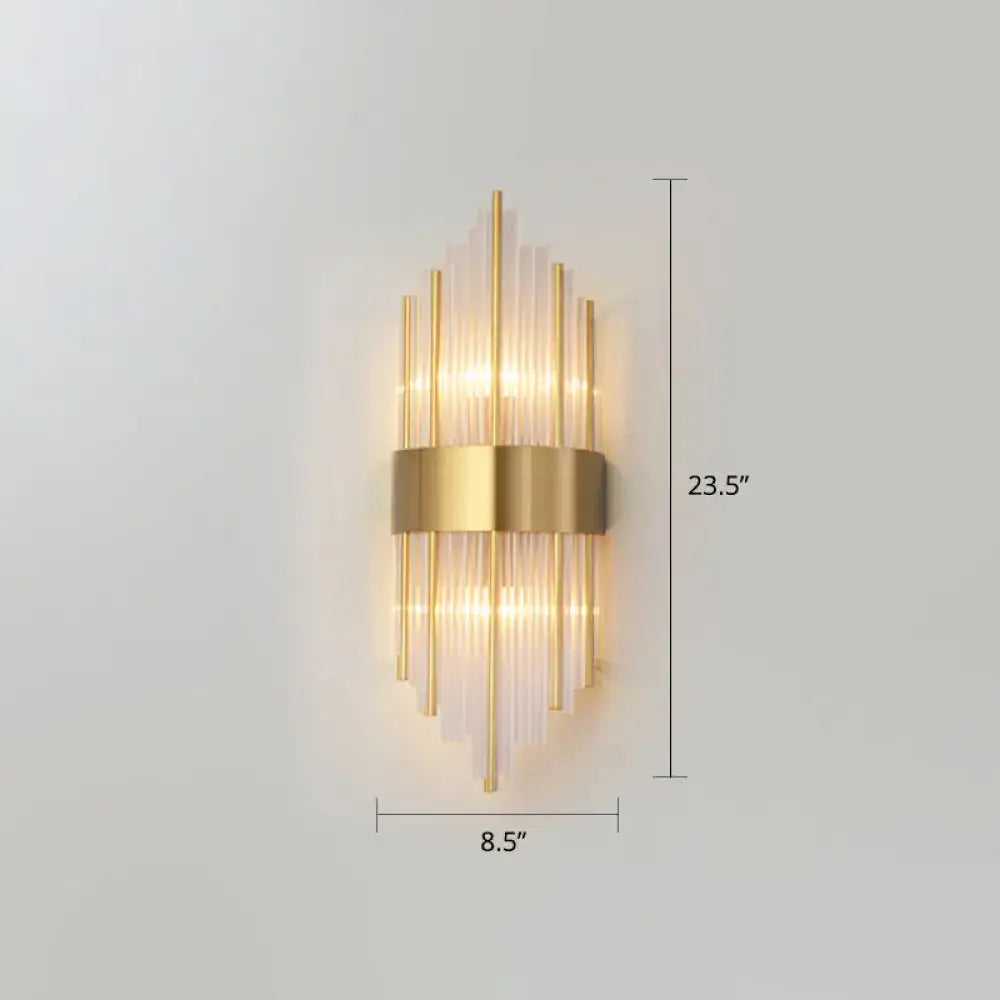 Gold K9 Crystal Rod Dual-Light Sconce with gold brass finish and crystal rods by Decorbites on Tampa Home & Garden Store