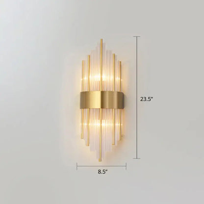 Gold K9 Crystal Rod Dual-Light Sconce with gold brass finish and crystal rods by Decorbites on Tampa Home & Garden Store