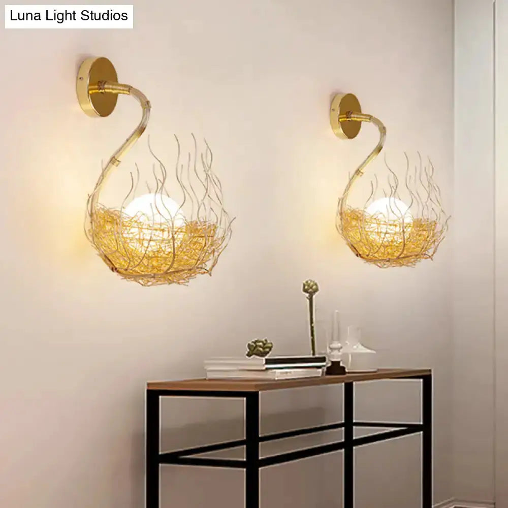 Postmodern gold nest globe glass wall sconces pair by Decorbites for bedroom decor on Tampa Home & Garden Store