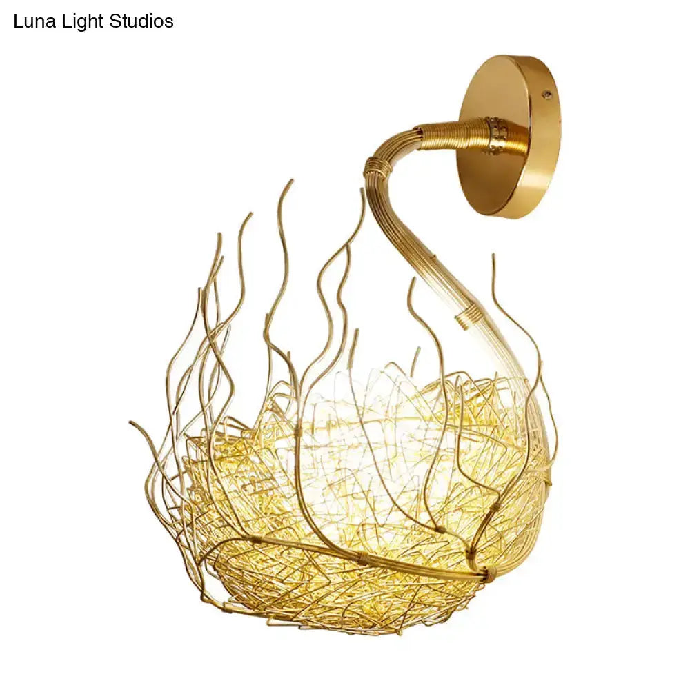Postmodern gold nest globe glass wall sconce with wire orb by Decorbites on Tampa Home & Garden Store