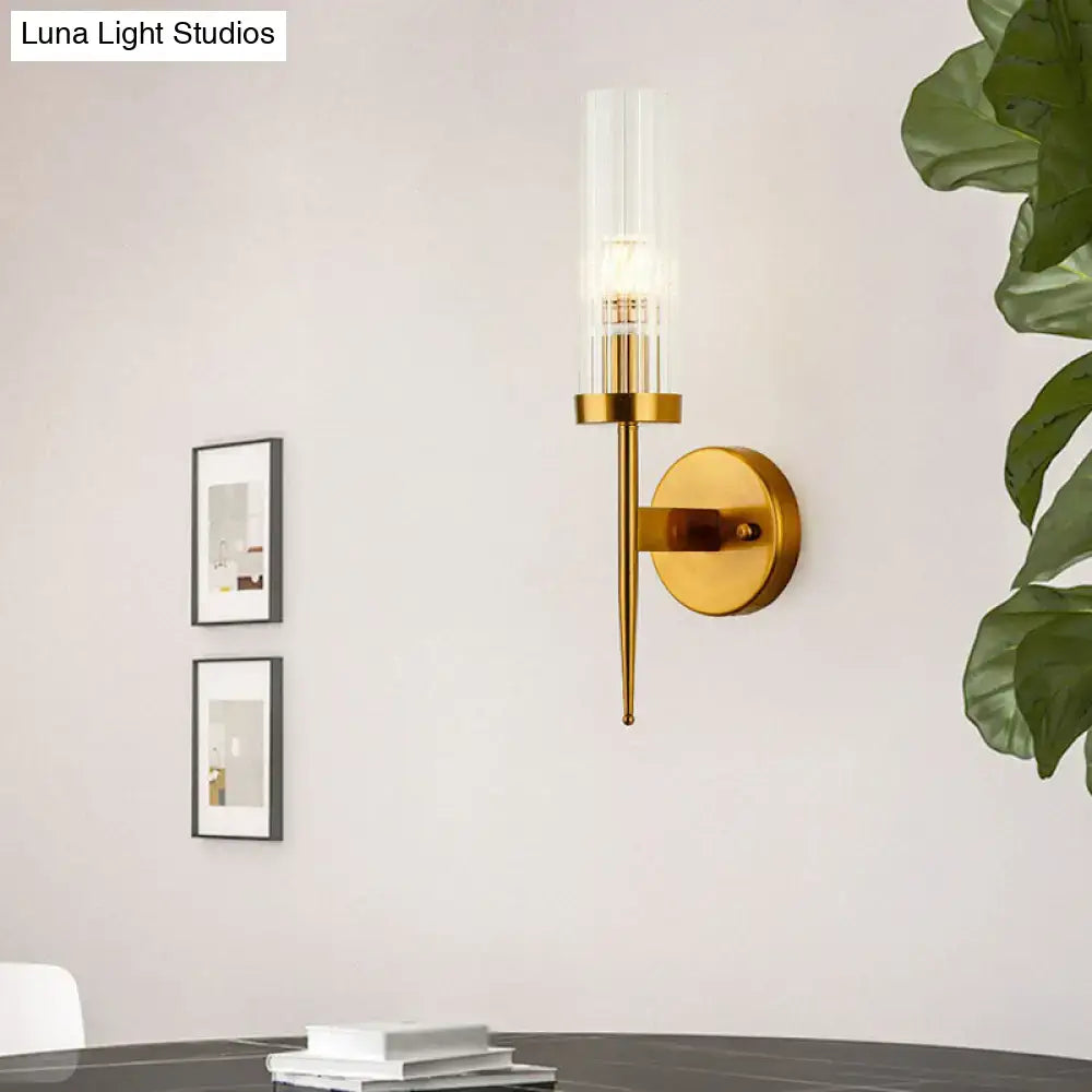 Gold Ribbed Glass Stairway Dual-Light Sconce, brass finish wall mount by Decorbites on Tampa Home & Garden Store