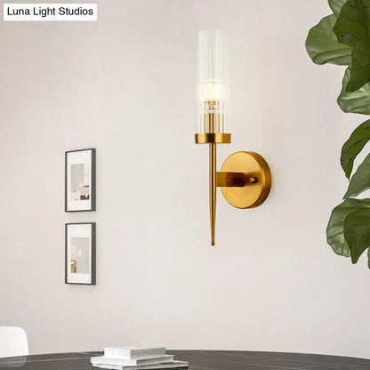 Gold Ribbed Glass Stairway Dual-Light Sconce, brass finish wall mount by Decorbites on Tampa Home & Garden Store