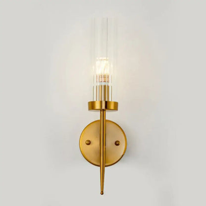 Gold ribbed glass stairway dual-light sconce Decorbites with brass backplate and vertical stem on Tampa Home & Garden Store