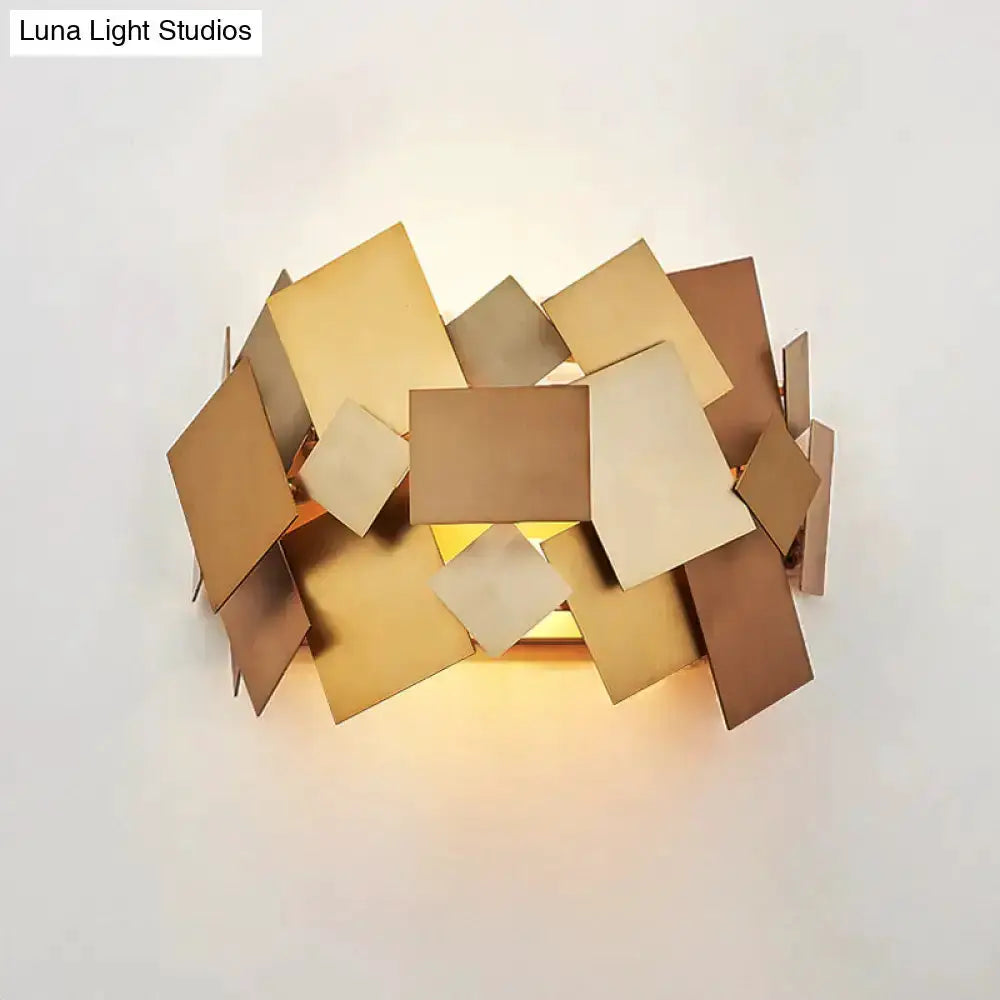 Postmodern Gold Stacked Panel Sconce Light