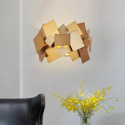 Postmodern Gold Stacked Panel Sconce Light