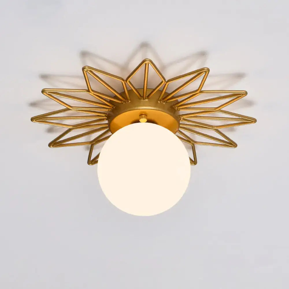 Gold Sunburst Ceiling Light flush mount with frosted glass globe by Decorbites on Tampa Home & Garden Store