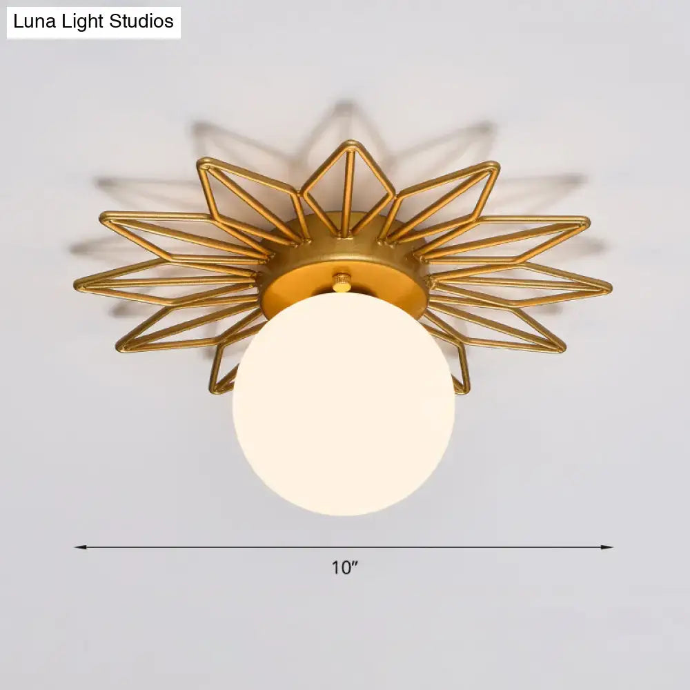 Decorbites gold sunburst ceiling light flush mount with frosted glass globe 10" diameter on Tampa Home & Garden Store