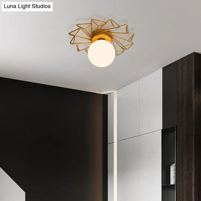 Gold Sunburst Ceiling Light with gold metal frame and white glass globe, Decorbites on Tampa Home & Garden Store