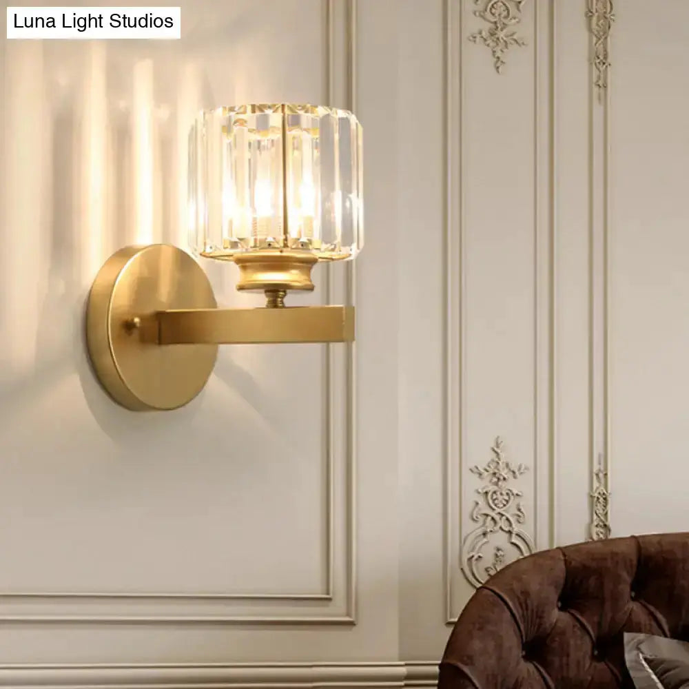 Postmodern Gold Wall Lamp With Crystal Shade