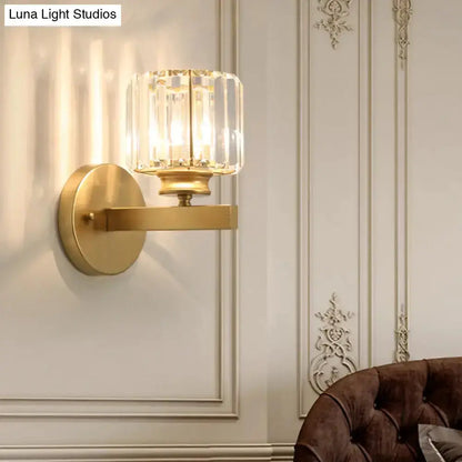Postmodern Gold Wall Lamp With Crystal Shade