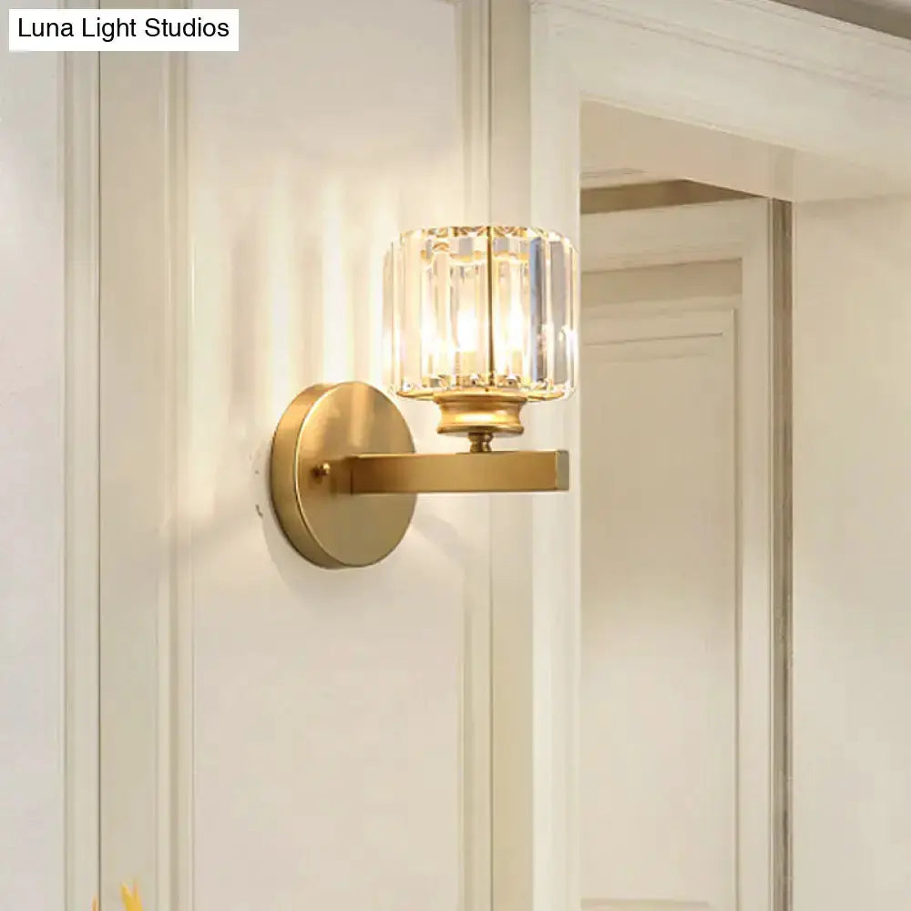 Postmodern Gold Wall Lamp With Crystal Shade