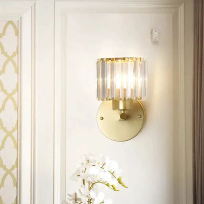 Postmodern Gold Wall Lamp With Crystal Shade