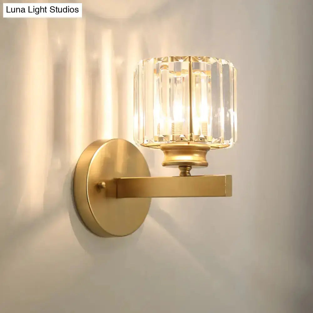 Postmodern Gold Wall Lamp With Crystal Shade