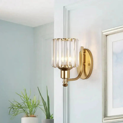 Postmodern Gold Wall Lamp With Crystal Shade