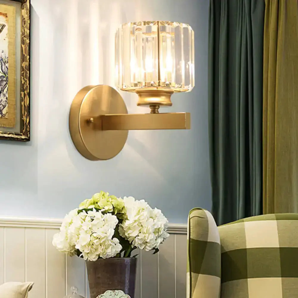 Postmodern Gold Wall Lamp With Crystal Shade