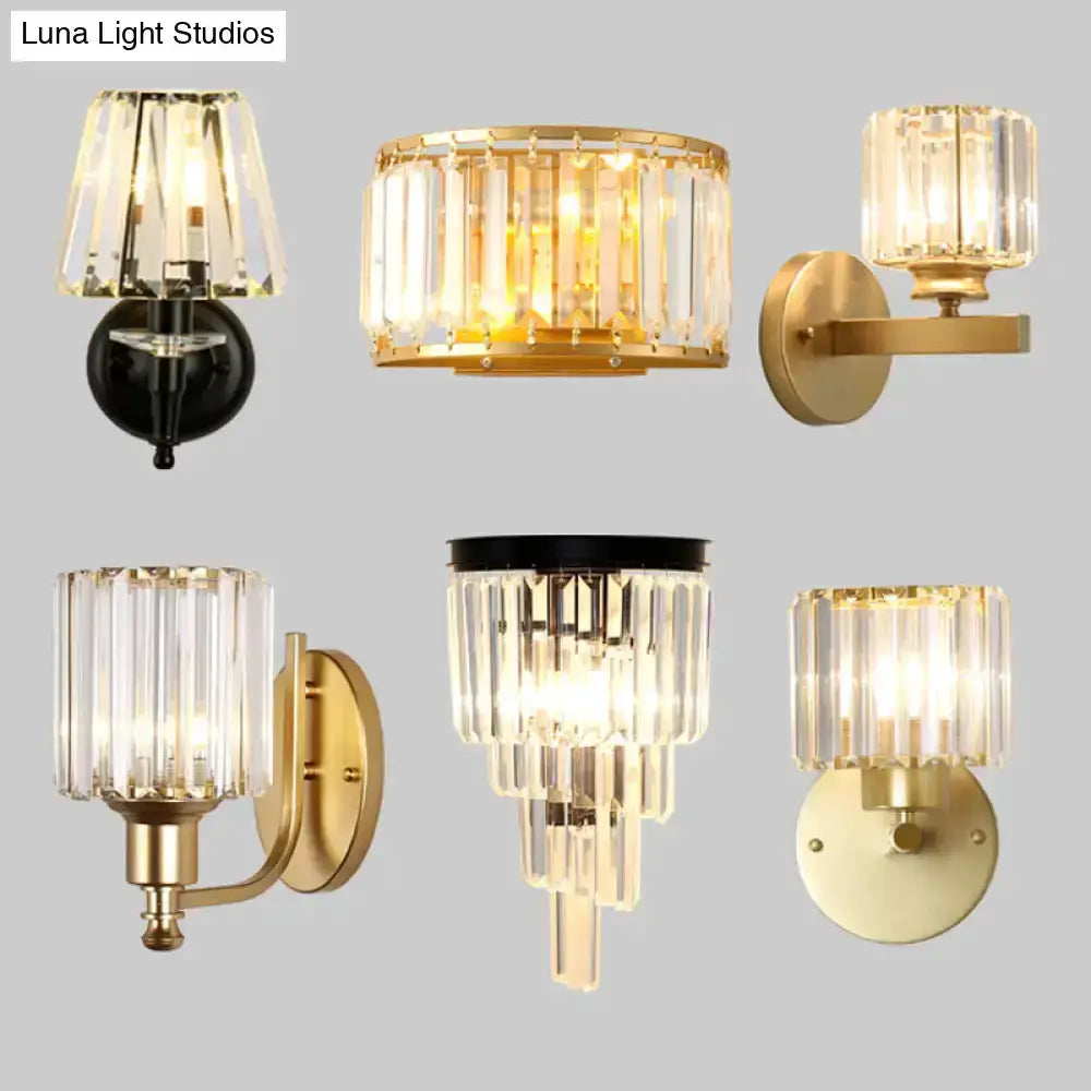 Postmodern Gold Wall Lamp With Crystal Shade