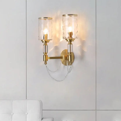 Decorbites brass crystal wall sconce, 2-light, glass shades with crystal chains on Tampa Home & Garden Store