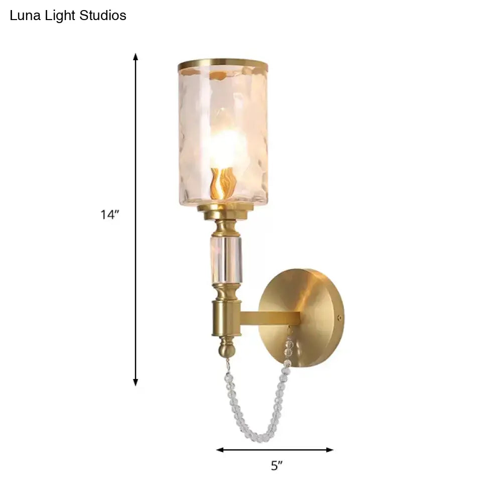 Brass Crystal Wall Sconce Postmodern 1-2 Light by Decorbites with glass shade and crystal chain on Tampa Home & Garden Store