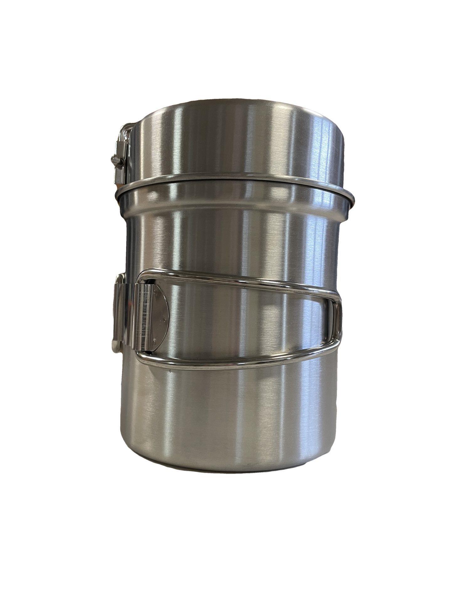 Stainless steel camping pot set by River Country Gear, stackable nesting pots with side latches on Tampa Home & Garden Store