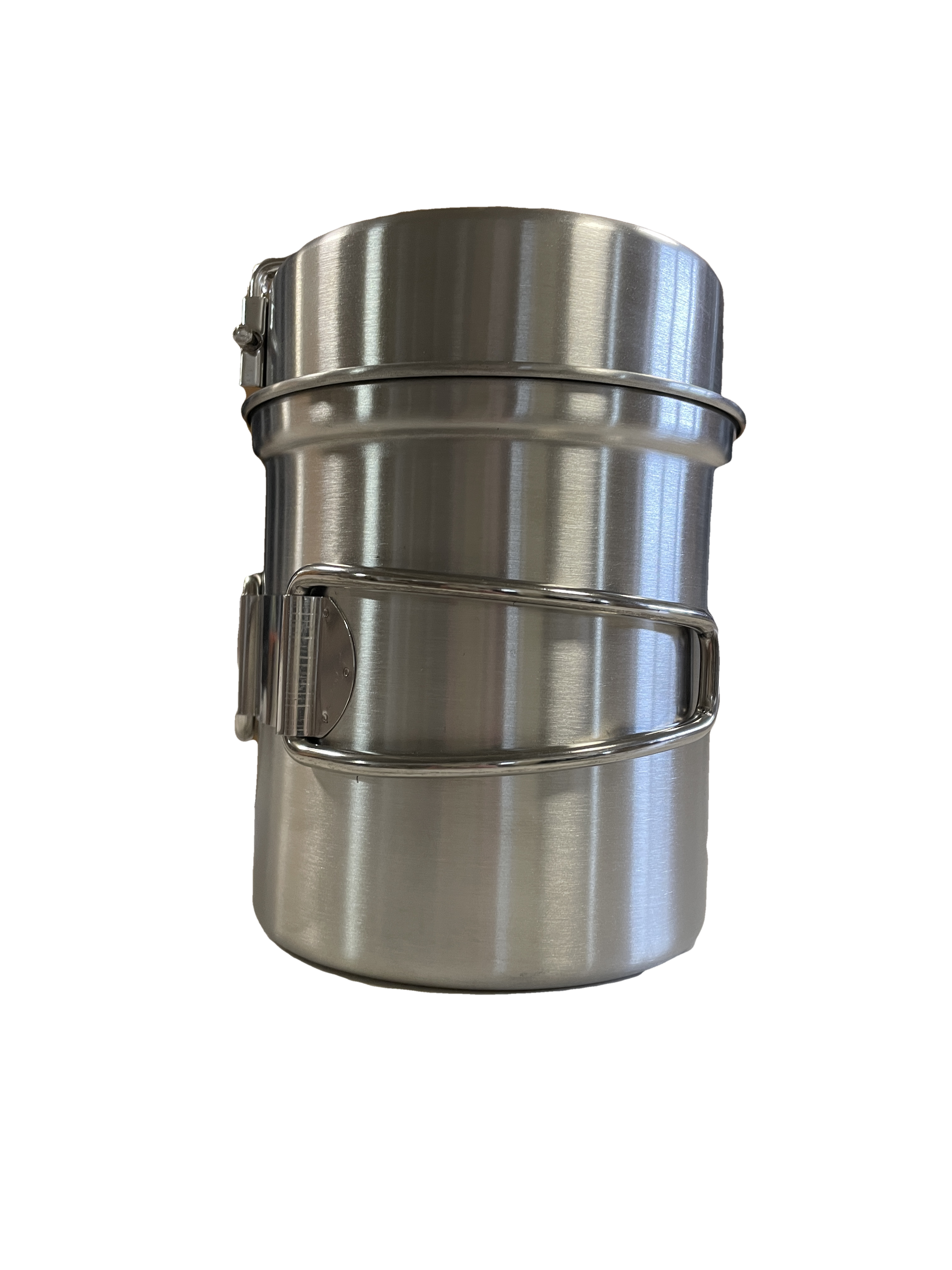 Stainless steel camping pot set by River Country Gear, stackable nesting pots with side latches on Tampa Home & Garden Store