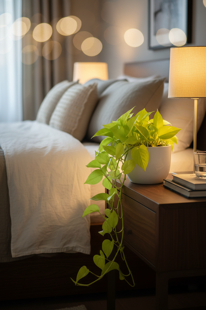 Neon Pothos indoor plant in a 4-inch nursery pot with neon-green trailing vines on a table on Tampa Home & Garden Store